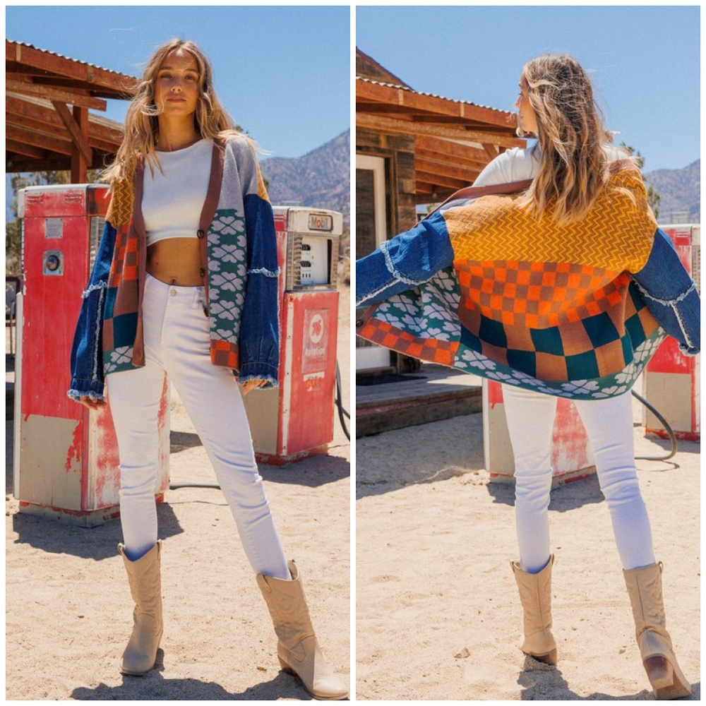Ces Femme Mixed Knit Denim Oversized Cardigan - Picture 13 of 13